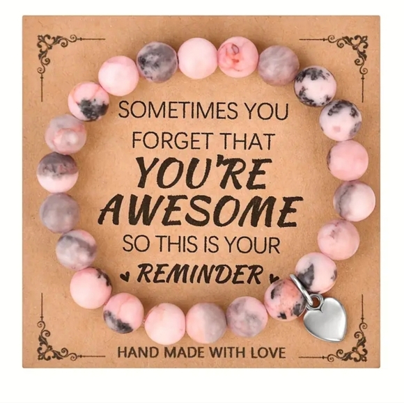 NEW! Delicate Jade-Like Bead Bracelet with Heart Pendant - Picture 1 of 6